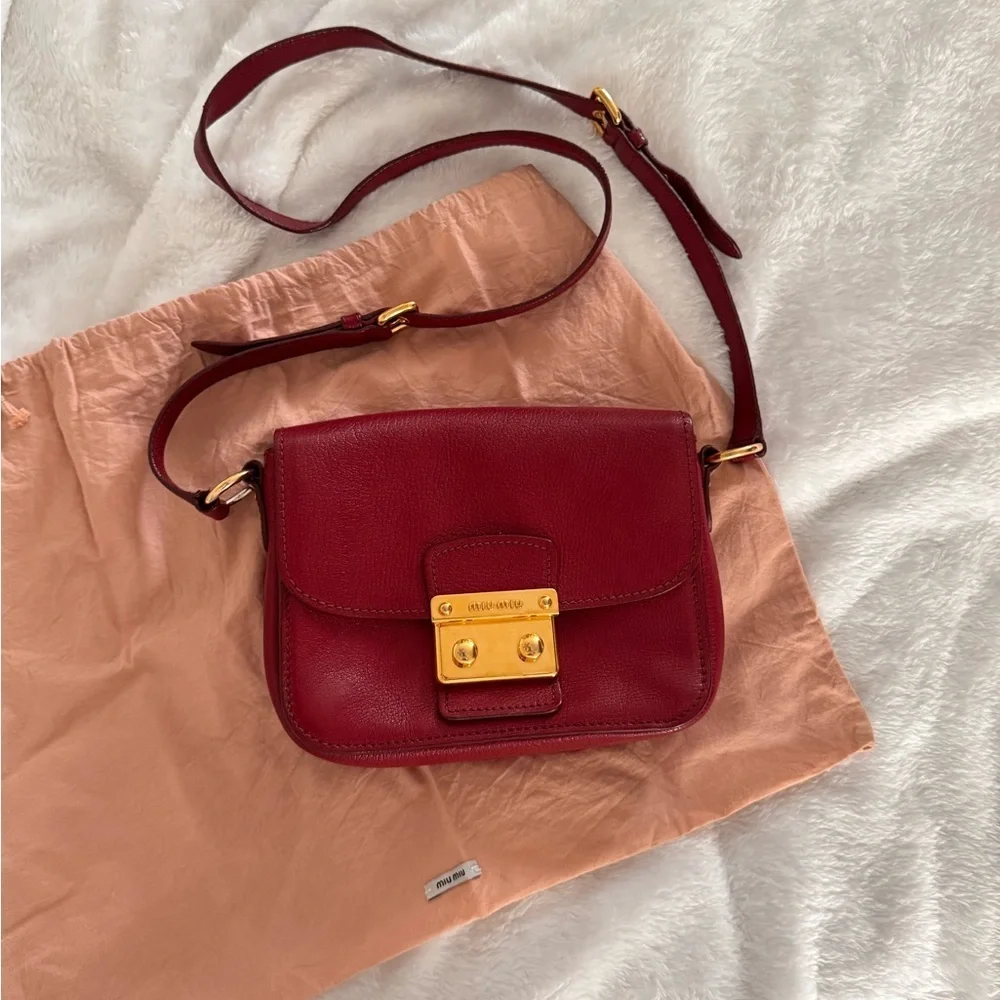 Authentic Miu Miu Red Madras Leather Crossbody Bag - Picture 2 of 12